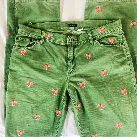 J. Crew Pants - J. Crew Chicken Embroidered Critter Corduroys Green Size 8 Tall from ‘04 RARE